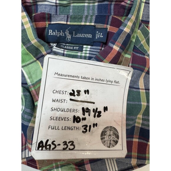 Vintage Ralph Lauren Plaid 90s Green Blue Red Tartan Plaid Classic Fit SIZE L - Picture 7 of 7